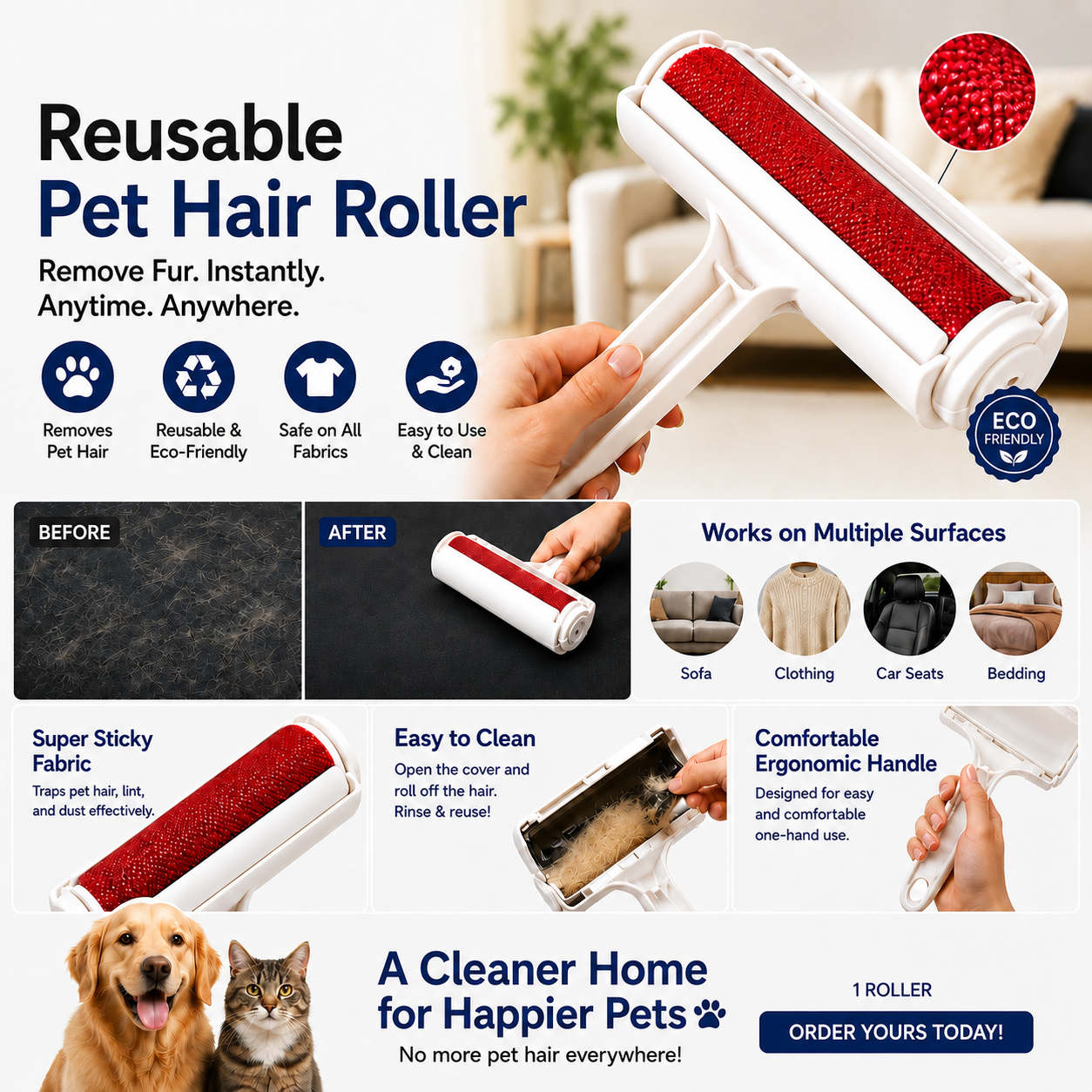 PawJoy™ Reusable Pet Hair Roller