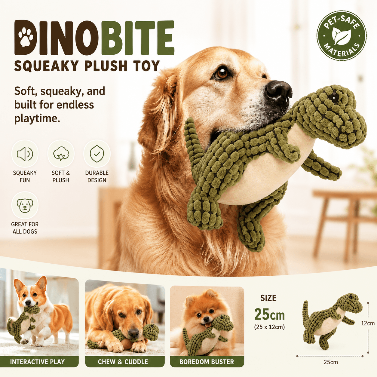DinoBite Squeaky Plush Toy