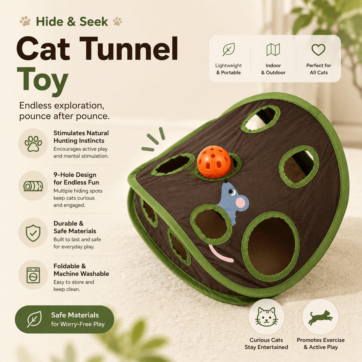 Hide & Seek Cat Tunnel Toy